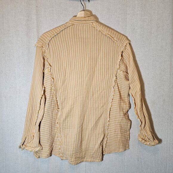 Kyla Seo Button Front Blouse Top Yellow Pink Embroidered Fray Art To Wear Small - Picture 9 of 10